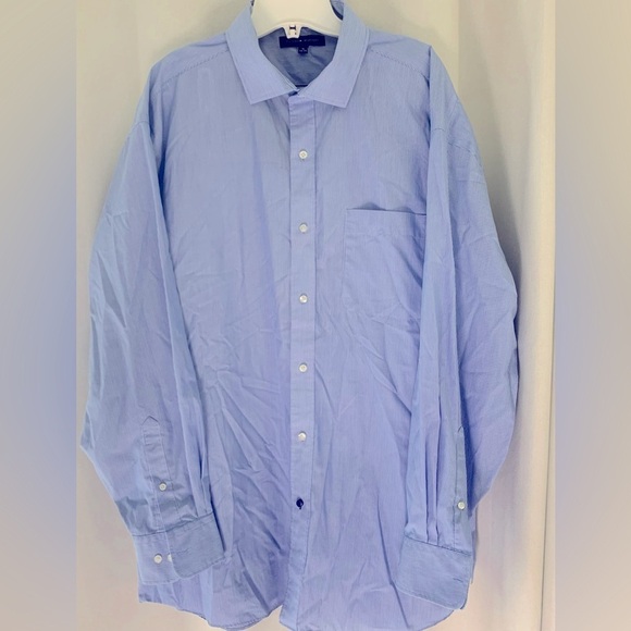 Tommy Hilfiger Men's Blue Pinstripe Shirt, Regular Fit, Cotton Non-Iron; Size 18 - Picture 1 of 8